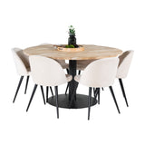 Kruhový stůl Cirebon - 140 cm - Teak / Black + Velvet Matstol - Svart / Créme _6