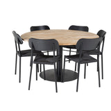 Kruhový stůl Cirebon - 140 cm - Teak / Černá + Jídelní židle Polly - Černá / Černá _6