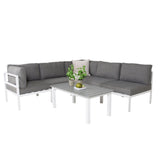 GR18095, Copacabana Lounge Set 5ks - Bílý Alu / Šedý polštář + Parma rozkládací stůl