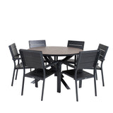 Kulatý jídelní stůl Llama 120 - černý Alu / Hnědý HPL - Židle na patro (stohovatelné) - Black Alu / Black Aintwood 6