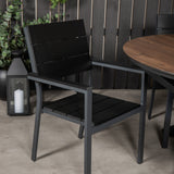 Kulatý jídelní stůl Llama 120 - černý Alu / Hnědý HPL - Židle na patro (stohovatelné) - Black Alu / Black Aintwood 6