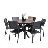 Kulatý jídelní stůl Llama 120 - černý Alu / Hnědý HPL - Židle na patro (stohovatelné) - Black Alu / Black Aintwood 6