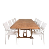 Jídelní stůl Kenya 195/295*110*H75 - Teak+Santorini křeslo (stohovatelné) - Whi