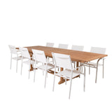 Jídelní stůl Kenya 195/295*110*H75 - Teak+Santorini křeslo (stohovatelné) - Whi
