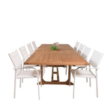 Jídelní stůl Kenya 195/295*110*H75 - Teak+Santorini křeslo (stohovatelné) - Whi