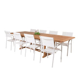 Jídelní stůl Kenya 195/295*110*H75 - Teak+Santorini křeslo (stohovatelné) - Whi