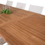 Jídelní stůl Kenya 195/295*110*H75 - Teak+Santorini křeslo (stohovatelné) - Whi