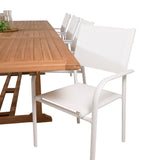 Jídelní stůl Kenya 195/295*110*H75 - Teak+Santorini křeslo (stohovatelné) - Whi