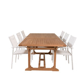 Jídelní stůl Kenya 195/295*110*H75 - Teak+Santorini křeslo (stohovatelné) - Whi