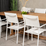 Jídelní stůl Kenya 195/295*110*H75 - Teak+Santorini křeslo (stohovatelné) - Whi