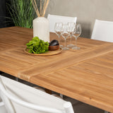 Jídelní stůl Kenya 195/295*110*H75 - Teak+Santorini křeslo (stohovatelné) - Whi