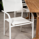 Jídelní stůl Kenya 195/295*110*H75 - Teak+Santorini křeslo (stohovatelné) - Whi