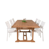 Jídelní stůl Kenya 195/295*110*H75 - Teak+Santorini křeslo (stohovatelné) - Whi