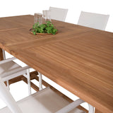 Jídelní stůl Kenya 195/295*110*H75 - Teak+Santorini křeslo (stohovatelné) - Whi