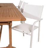 Jídelní stůl Kenya 195/295*110*H75 - Teak+Santorini křeslo (stohovatelné) - Whi