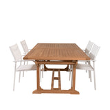 Jídelní stůl Kenya 195/295*110*H75 - Teak+Santorini křeslo (stohovatelné) - Whi