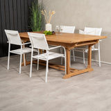 Jídelní stůl Kenya 195/295*110*H75 - Teak+Santorini křeslo (stohovatelné) - Whi