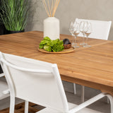 Jídelní stůl Kenya 195/295*110*H75 - Teak+Santorini křeslo (stohovatelné) - Whi