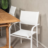 Jídelní stůl Kenya 195/295*110*H75 - Teak+Santorini křeslo (stohovatelné) - Whi