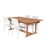 Jídelní stůl Kenya 195/295*110*H75 - Teak+Santorini křeslo (stohovatelné) - Whi