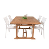 Jídelní stůl Kenya 195/295*110*H75 - Teak+Santorini křeslo (stohovatelné) - Whi