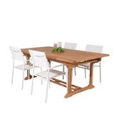Jídelní stůl Kenya 195/295*110*H75 - Teak+Santorini křeslo (stohovatelné) - Whi