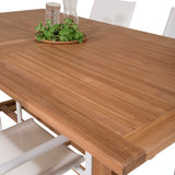 Jídelní stůl Kenya 195/295*110*H75 - Teak+Santorini křeslo (stohovatelné) - Whi