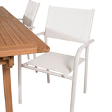 Jídelní stůl Kenya 195/295*110*H75 - Teak+Santorini křeslo (stohovatelné) - Whi