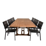 Jídelní stůl Kenya 195/295*110*H75 - Židle Teak+Levels (stohovatelné) - Černá Alu /