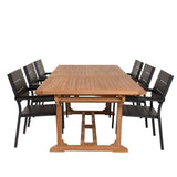 Jídelní stůl Kenya 195/295*110*H75 - Židle Teak+Levels (stohovatelné) - Černá Alu /
