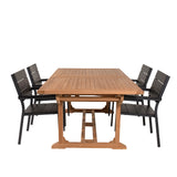 Jídelní stůl Kenya 195/295*110*H75 - Židle Teak+Levels (stohovatelné) - Černá Alu /