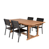 Jídelní stůl Kenya 195/295*110*H75 - Židle Teak+Levels (stohovatelné) - Černá Alu /