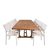 Jídelní stůl Kenya 195/295*110*H75 - Teak+Santorini křeslo (stohovatelné) - Whi
