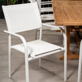 Jídelní stůl Kenya 195/295*110*H75 - Teak+Santorini křeslo (stohovatelné) - Whi