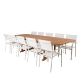 Jídelní stůl Kenya 195/295*110*H75 - Teak+Santorini křeslo (stohovatelné) - Whi