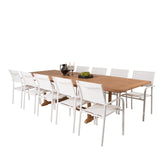 Jídelní stůl Kenya 195/295*110*H75 - Teak+Santorini křeslo (stohovatelné) - Whi