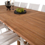Jídelní stůl Kenya 195/295*110*H75 - Teak+Santorini křeslo (stohovatelné) - Whi
