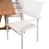 Jídelní stůl Kenya 195/295*110*H75 - Teak+Santorini křeslo (stohovatelné) - Whi