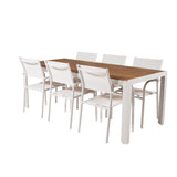 Bois Jídelní stůl 200*100cm - Bílá Alu / Akácie + křeslo Santorini (stohovatelné) - Bílá Alu / Bílá Textilene_6