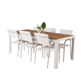 Bois Jídelní stůl 200*100cm - Bílá Alu / Akácie + křeslo Santorini (stohovatelné) - Bílá Alu / Bílá Textilene_6