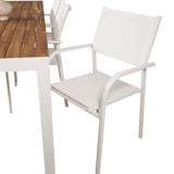 Bois Jídelní stůl 200*100cm - Bílá Alu / Akácie + křeslo Santorini (stohovatelné) - Bílá Alu / Bílá Textilene_6