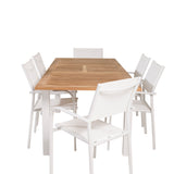 Jídelní stůl Panama 152/210*90 - Bílá Alu / Teak+Santorini křeslo (stohovatelné) - Bílá Alu / Bílá Textilene_6