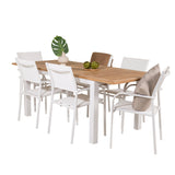 Jídelní stůl Panama 152/210*90 - Bílá Alu / Teak+Santorini křeslo (stohovatelné) - Bílá Alu / Bílá Textilene_6