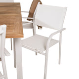 Jídelní stůl Panama 152/210*90 - Bílá Alu / Teak+Santorini křeslo (stohovatelné) - Bílá Alu / Bílá Textilene_6