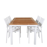 Jídelní stůl Panama 152/210*90 – křeslo bílé Alu / Teak+Santorini (stohovatelné