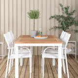 Jídelní stůl Panama 152/210*90 – křeslo bílé Alu / Teak+Santorini (stohovatelné