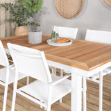 Jídelní stůl Panama 152/210*90 – křeslo bílé Alu / Teak+Santorini (stohovatelné