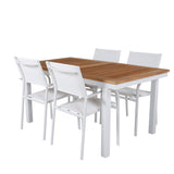 Jídelní stůl Panama 152/210*90 – křeslo bílé Alu / Teak+Santorini (stohovatelné
