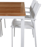 Jídelní stůl Panama 152/210*90 – křeslo bílé Alu / Teak+Santorini (stohovatelné