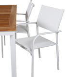 Jídelní stůl Panama 152/210*90 – křeslo bílé Alu / Teak+Santorini (stohovatelné